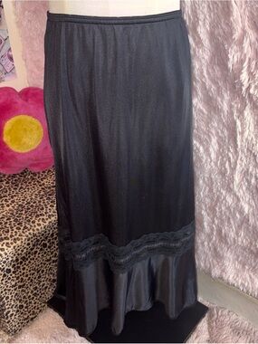 Vintage Black Lace-Trim Slip Skirt